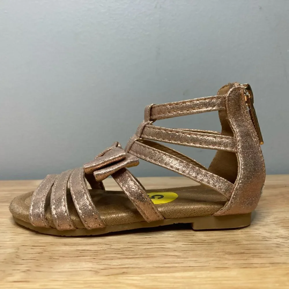 Tahari Baby ‘Skylar’ Gladiator Style Sandal, Metallic Rose Gold Toddler Size 5